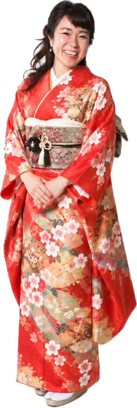赤い着物姿の土井香奈